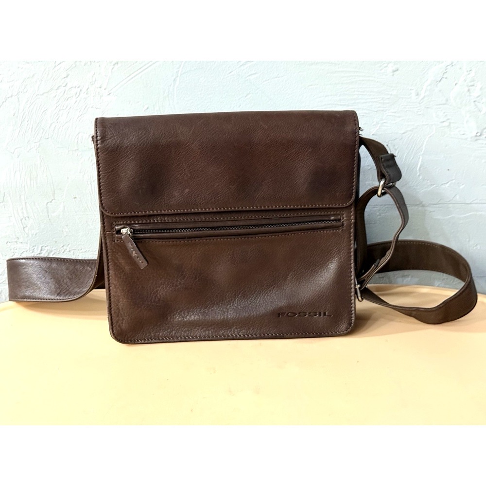 Vintage‎ Fossil Brown Leather Crossbody Unisex Messenger Bag